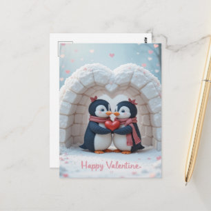 Carte Postale Câlins de manchots pour la Saint-Valentin Amour d'