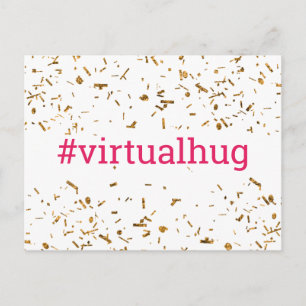 Carte Postale Câlins Virtuels Rose Clair Hachtag Confettis Dorés