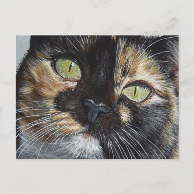Carte Postale Cali's Stare Tortie Tortoiseshell Cat Peinture Art (Devant)
