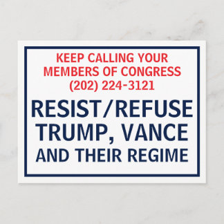 Carte Postale Call Congress Protest Resist Refuse Trump Vance