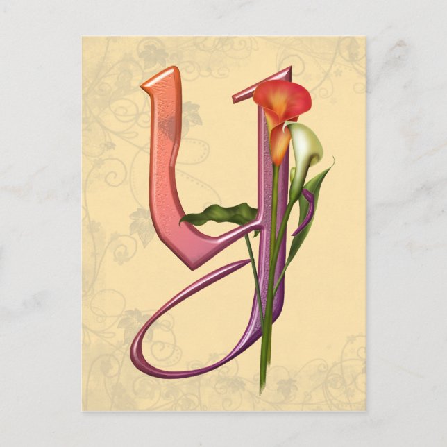 Carte Postale Calla Initial Y colorée (Devant)