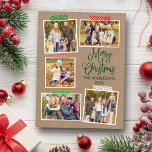Carte Postale Calliage amusant Kraft Green Christmas Craft Bande<br><div class="desc">Calligraphie moderne Script vert Joyeux Noël Kraft 5 Photo Collage avec bande artisanale Carte postale de vacances</div>