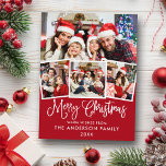 Carte Postale Calliage moderne amusant Noël 4 Photo Rouge<br><div class="desc">Moderne Fun Calligraphie Script Joyeux Noël 4 Photo Rouge Carte postale</div>