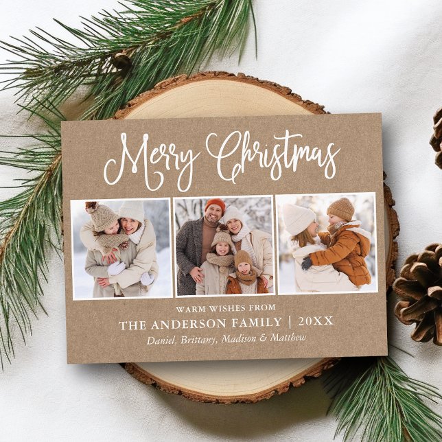 Carte Postale Calliage moderne amusant Noël Kraft 3 Photo (Customize to change your personalized text size or text style.)