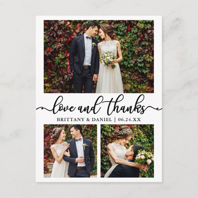 Carte Postale Calligraphie 3 Mariage photo Collage Merci (Devant)