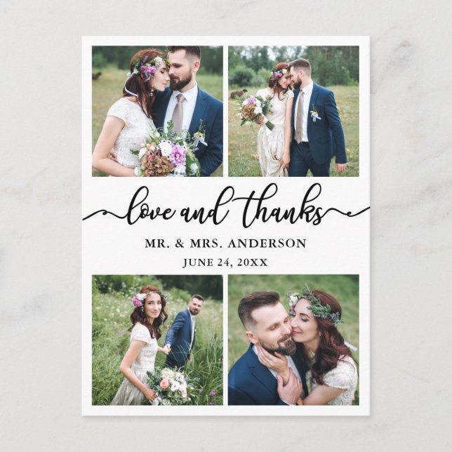 Carte Postale Calligraphie 4 Mariage photo Merci photo (Devant)