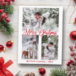 Carte Postale Calligraphie amusante 3 Photo Couple Noël Rouge<br><div class="desc">Script de calligraphie moderne Joyeux Noël Couple Photo Carte Postale - 3 Photos - Script rouge</div>