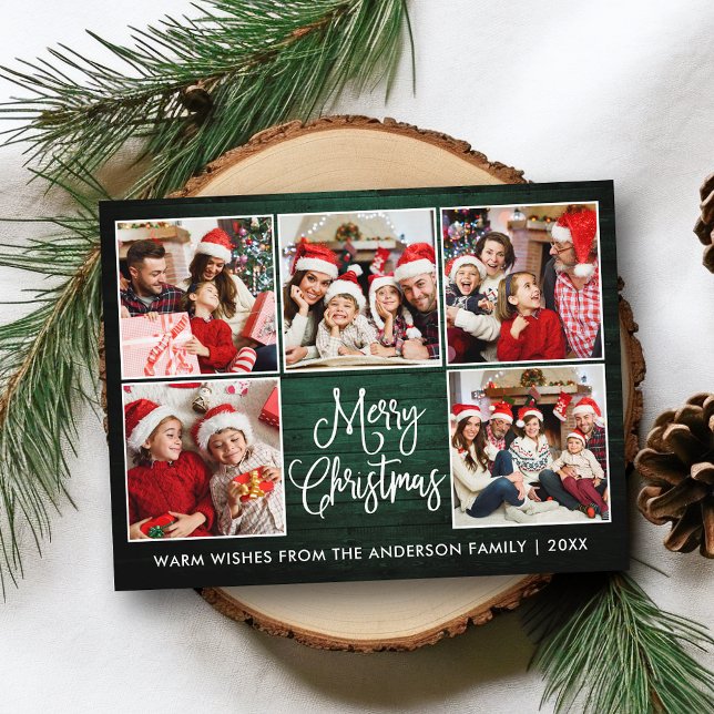 Carte Postale Calligraphie amusante Bois vert 5 Photo Noël (Customize to change your personalized text size or text style.)
