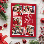 Carte Postale Calligraphie amusante Joyeuse bande d'artisanat de<br><div class="desc">Joyeux Noël 5 Photo Collage avec carte postale de vacances pour bande artisanale. Arrière - plan rouge.</div>