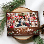 Carte Postale Calligraphie amusante Joyeux Noël Bois Holly 5 Pho<br><div class="desc">Moderne Fun Calligraphie Script 5 Photo Famille Photo Collage Joyeux Noël Carte postale inclut Aquarelle Christmas Holly Berries - Rustic Country Wood</div>