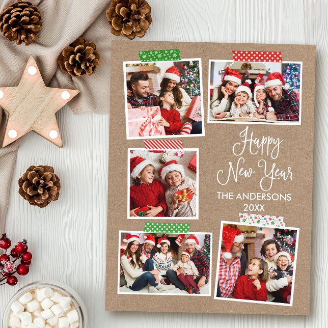 Carte Postale Calligraphie amusante Kraft Happy New Year Craft T (Customize to change your personalized text size or text style.)