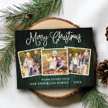 Carte Postale Calligraphie amusante Noël Vert bois 3 Photos<br><div class="desc">Joyeux Noël 3 Photo Holiday Carte postale - Russe Pays Vert Bois</div>