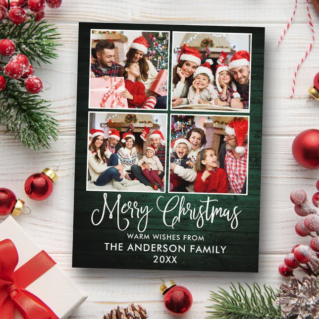 Carte Postale Calligraphie amusante Noël Vert Bois 4 Photo (Customize to change your personalized text size or text style.)