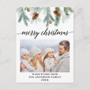 Carte Postale Calligraphie Aquarelle Pine Cônes Photo Noël