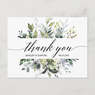 Carte Postale Calligraphie Aquarelle Verdure Mariage Merci