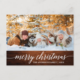 Carte Postale Calligraphie Bois Joyeux Noël Famille Photo