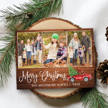 Carte Postale Calligraphie Camion Vintage de Noël Bois 3 Photos<br><div class="desc">Script de calligraphie moderne Joyeux Noël 3 Photo Carte postale de vacances - Aquarelle Vintage Camion rouge avec sapin de Noël sur bois rustique</div>