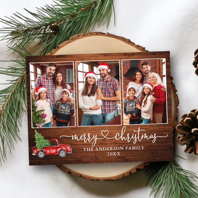 Carte Postale Calligraphie Coeur Bois 3 Photo Camion de Noël (Customize to change your personalized text size or text style.)