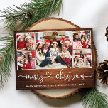 Carte Postale Calligraphie Coeur Bois Noël 5 Fête de la Photo<br><div class="desc">Calligraphie moderne Script Coeur Joyeux Noël 5 Photo Holiday Carte postale - Rustique Pays Bois Imprimer</div>