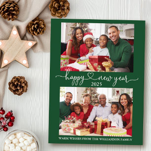 Carte Postale Calligraphie Coeur Joyeux Nouvel An Vert 2 Photo