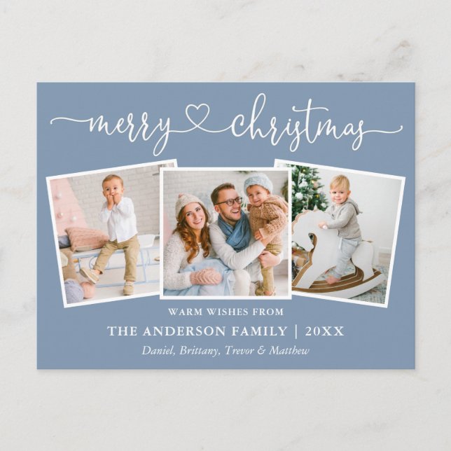 Carte Postale Calligraphie Coeur Noël 3 Photo Dusty Blue (Devant)