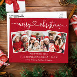 Carte Postale Calligraphie Coeur Noël 3 Photo Rouge<br><div class="desc">Calligraphie moderne Script Coeur Joyeux Noël 3 Photo Holiday Carte postale - Rouge</div>