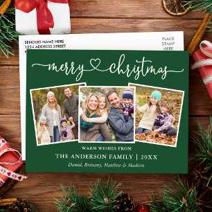 Carte Postale Calligraphie Coeur Noël 3 Photo Vert