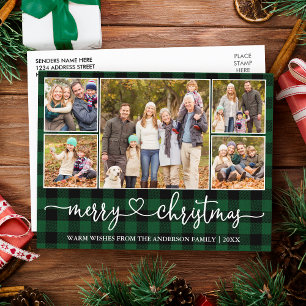 Carte Postale Calligraphie Coeur Noël 5 Photo Green Plaid