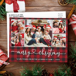 Carte Postale Calligraphie Coeur Noël 5 Photo Rouge Plaid<br><div class="desc">Calligraphie moderne Script Coeur Joyeux Noël 5 Photo Holiday Carte postale - Rouge Plaid</div>