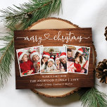 Carte Postale Calligraphie Coeur Noël Bois de Noël 3 Photo<br><div class="desc">Calligraphie moderne Script Coeur Joyeux Noël 3 Photo Holiday Carte postale - Rustic Country Wood</div>