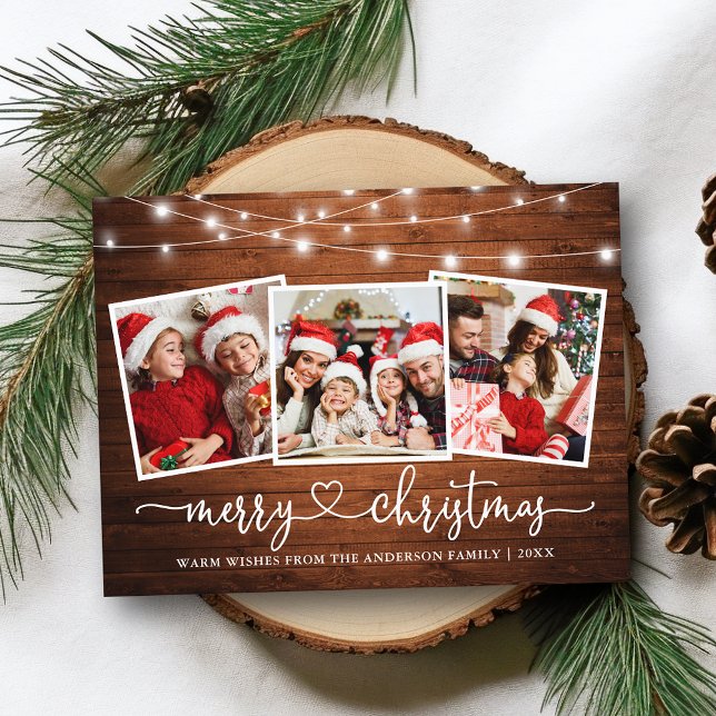 Carte Postale Calligraphie Coeur Noël Bois Lumières Vacances (Customize to change your personalized text size or text style.)