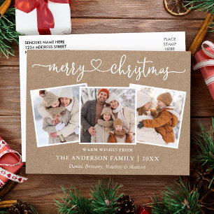 Carte Postale Calligraphie Coeur Noël Kraft 3 Photo