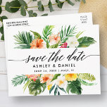 Carte Postale Calligraphie Corail Tropical Floral Enregistrer La<br><div class="desc">Moderne Élégante calligraphie,  aquarelle Corail Tropical Floral et Mariage verdoyant Enregistrer La Date Carte Postale</div>