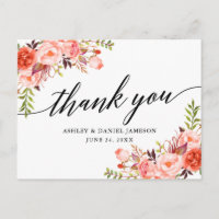 Calligraphie Coral Floral Mariage Merci