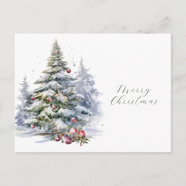 Carte Postale Calligraphie de Joyeux Noël avec arbre à l'aquarel (Devant)