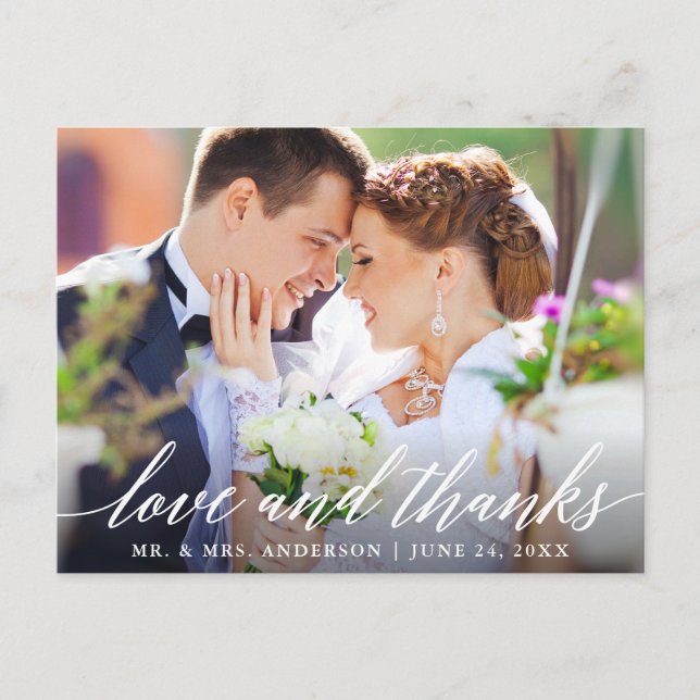 Carte Postale Calligraphie de mariage amour et remerciements pho (Devant)