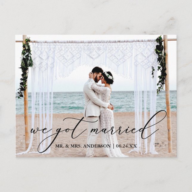 Carte Postale Calligraphie délicate Nous Nous Sommes Mariés Phot (Devant)