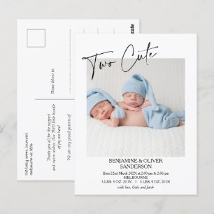 Carte Postale Calligraphie Deux beaux jumeaux Faire-part de nais