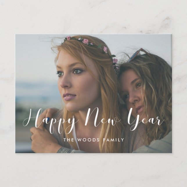 Carte Postale Calligraphie élégante Bonne année photo de jour fé (Devant)