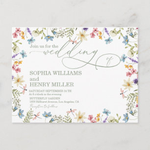 Carte Postale Calligraphie élégante fleurs sauvages pastel maria