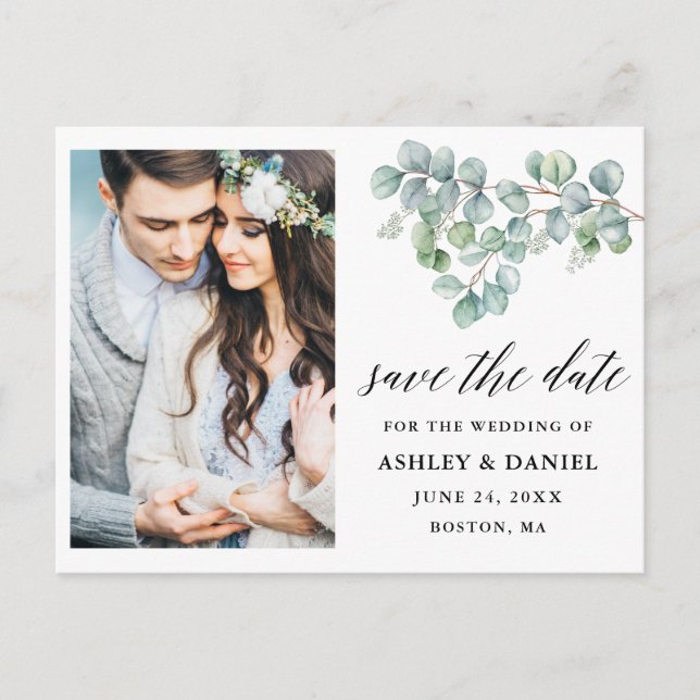 Carte Postale Calligraphie Eucalyptus Feuilles Enregistrer la da (Devant)