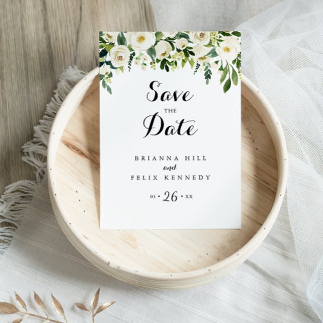 Carte Postale Calligraphie florale blanche verte Enregistrer la  (Créateur téléchargé)