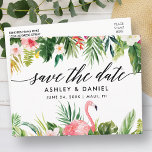 Carte Postale Calligraphie Florale Tropicale Enregistrer La Date<br><div class="desc">Calligraphie moderne élégante,  aquarelle Tropical Floral et Mariage vert Enregistrer la date Carte postale</div>