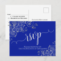 Calligraphie Franges Argentées Bleu Royal Mariage 