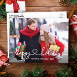 Carte Postale Calligraphie Heart Happy Holidays Photo<br><div class="desc">Calligraphie moderne Coeur Script Joyeux Vacances Photo Carte postale</div>