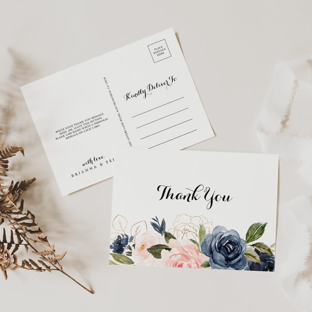 Carte Postale Calligraphie Hiver Merci floral unique (Créateur téléchargé)