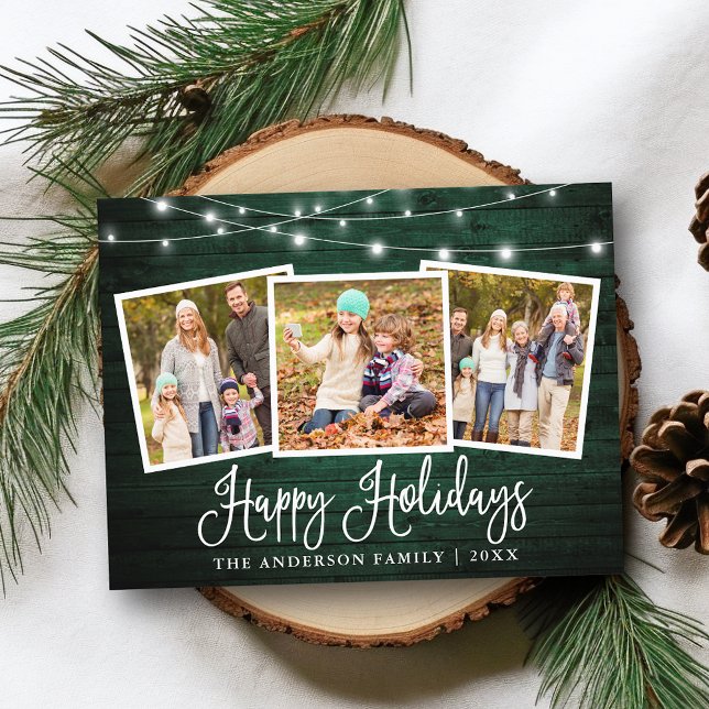 Carte Postale Calligraphie Holiday Green Wood Chaînes lumineuses (Customize to change your personalized text size or text style.)