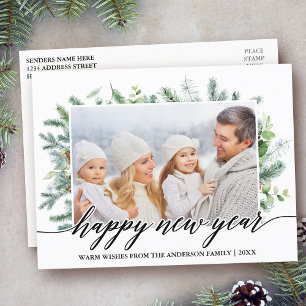 Carte Postale Calligraphie Joyeux Nouvel An Pine Green Photo