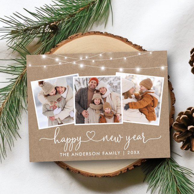 Carte Postale Calligraphie Lumières du coeur Kraft Nouvel An 3 P (Customize to change your personalized text size or text style.)