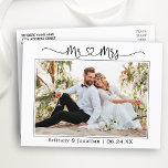 Carte Postale Calligraphie Mariage de coeur M. Mme Mme Merci de<br><div class="desc">Mini moderne Script de calligraphie simple M et Mme Heart Mariage Mariée et Merci photo de chambre Carte postale</div>